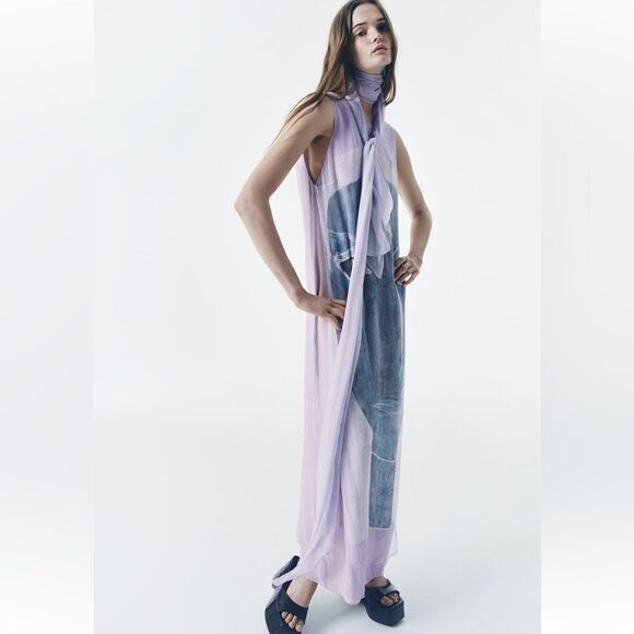 Zara flowy printed dress without scarf - Picture 4 of 11